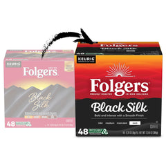 Fresh brewed cup of Folgers Black Silk showcasing rich color and smooth flavor