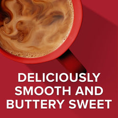 Close-up of Folgers canister label highlighting buttery caramel wording and brand clarity