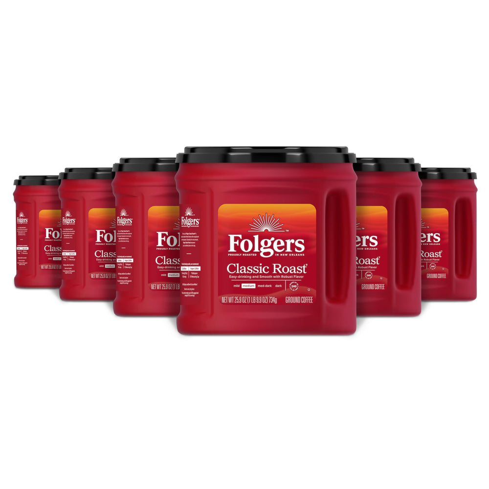 Folgers Classic Roast front packaging showing brand and canister benefits