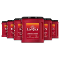 Folgers front packaging showing six canisters and clear branding benefit consistency