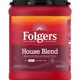 Folgers front packaging showing 9.6 oz canister and AromaSeal preserving freshness