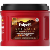 Folgers Gourmet Supreme front canister showing label and size for easy identification