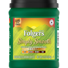 Folgers Simply Smooth Decaf front canister showing label and resealable lid for freshness