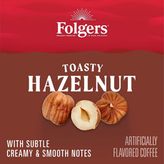 Brewed cup of Folgers Toasty Hazelnut being poured, showcases inviting hazelnut aroma