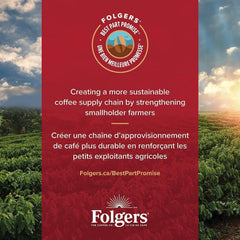 Side panel of Folgers box showing ingredients, weight, and imported from Canada