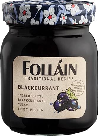 Follain jar front label showing deep blackcurrant color and authentic Irish import benefit
