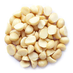 Food to Live macadamia halves on spoon, ready-to-eat convenience and crunch