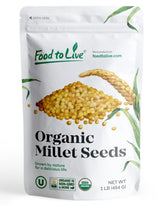 Food to Live front packaging showing 1 lb organic millet and clear label benefits