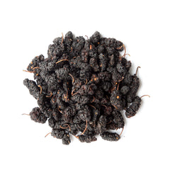 Food to Live close-up of dried black mulberries texture showing chewy natural sweetness