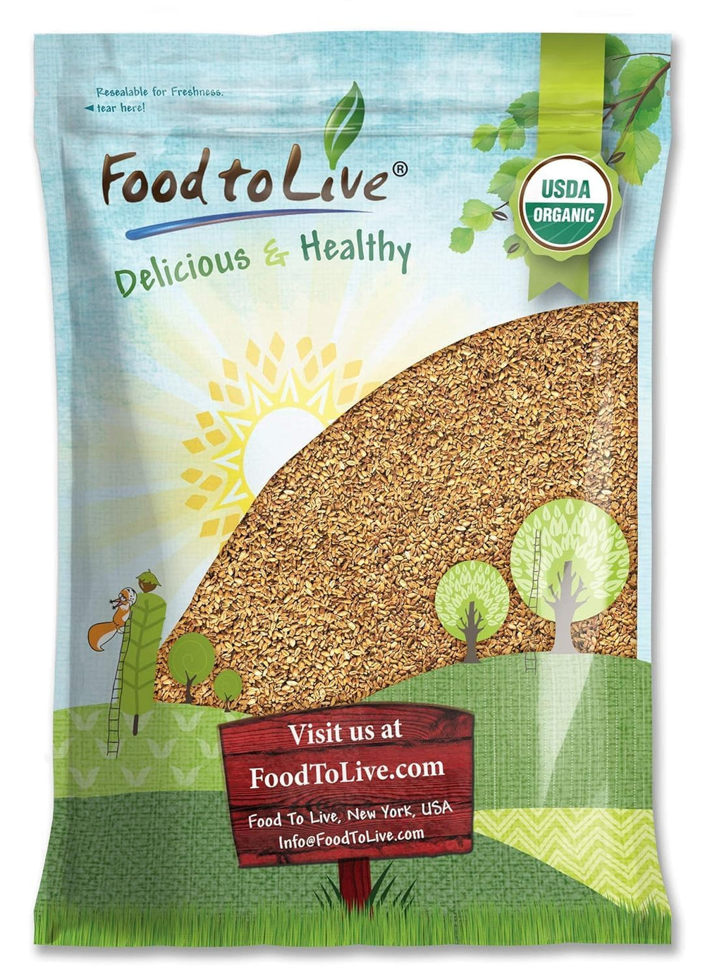 Food to Live 5 lb bag front packaging showing brand and product name, pantry-ready convenience