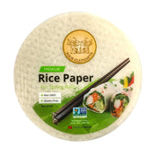 Four Elephants front packaging showing 22cm round rice paper, clear benefit consistent quality