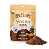 Four Sigmatic pouch front packaging showing label, cacao and benefits