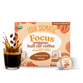 Four Sigmatic front box showing 24-count pods and benefits for steady focus