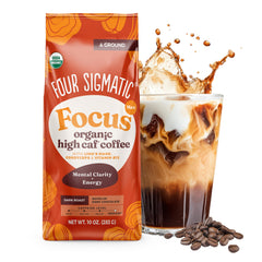Four Sigmatic front packaging showing 10oz bag and bold dark roast benefit