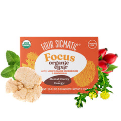 Four Sigmatic front packaging showing label and benefits for instant use