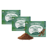 Four Sigmatic front packaging showing three-pack and packet count benefit