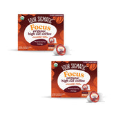 Four Sigmatic front packaging showing 48-count pods and bold branding benefit convenience