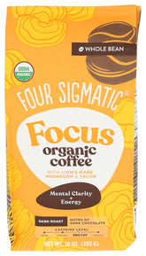 Four Sigmatic front packaging showing organic Lion's Mane benefits