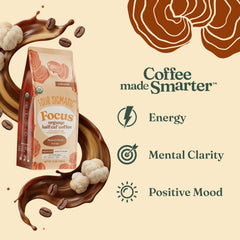 Four Sigmatic open bag with a scoop displaying easy-access pre-ground coffee for fast brewing