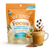 Four Sigmatic front packaging showing vanilla focus bag and branding for easy identification