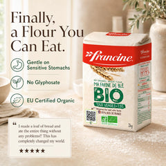 Hands kneading dough made with Francine T55 illustrating easy handling and elasticity