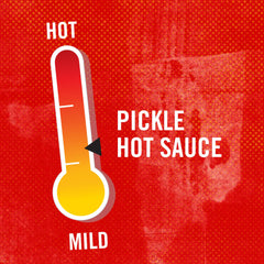 Frank's RedHot label close-up highlighting dill pickle flavor and clear branding