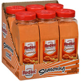 Frank's RedHot front packaging showing six 21.2 oz containers and bold branding benefit: ready bulk seasoning