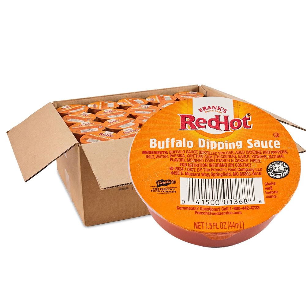 Frank's RedHot front packaging showing 100-count case and brand recognition