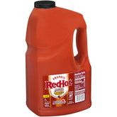 Frank's RedHot one-gallon jug front view showing container and cap, ideal for kitchens