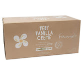 Frannie's Very Vanilla Creme front packaging showing an 8-pack of 12 fl oz cans for convenient storage