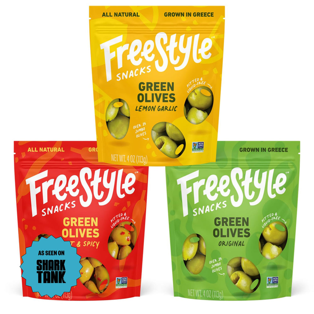 Freestyle Snacks front packaging showing three-flavor variety and convenience