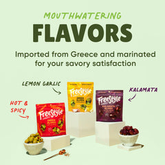 Freestyle Snacks Kalamata olive close-up highlighting texture and bold flavor