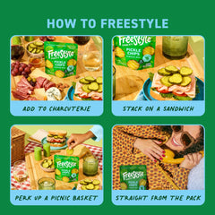 Close-up of Freestyle Snacks pickle chips highlighting crunchy texture benefit