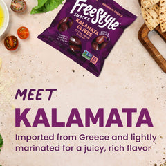 Freestyle Snacks open pouch with marinated olives ready to eat
