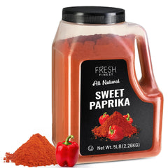 Fresh Finest close-up of fine paprika texture, highlights smooth grind and vibrant color