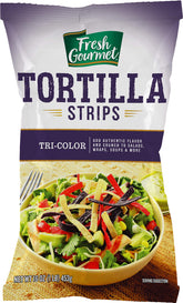 Fresh Gourmet front packaging showing colorful tortilla strips and brand