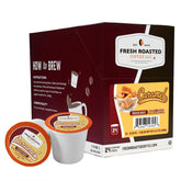 Fresh Roasted Coffee front packaging showing 24-count caramel pods and benefits