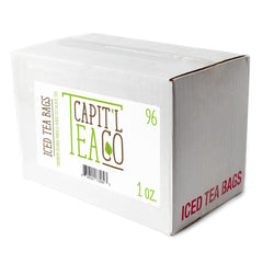 Fresh Roasted Coffee Capit'l T front packaging showing 96 gallon tea bags and benefits