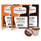 Fresh Roasted Coffee front packaging showing Tarrazú medium roast and 24-count benefits