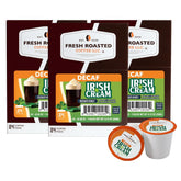 Fresh Roasted Coffee front packaging showing Irish Cream decaf and 24 count benefit