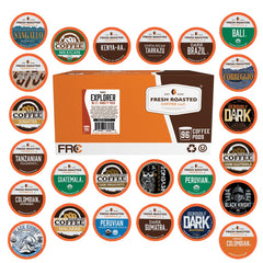 Fresh Roasted Coffee front packaging showing variety pack and benefits