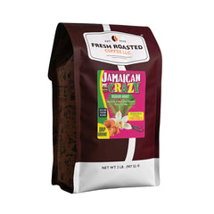 Fresh Roasted Coffee front packaging showing Jamaican Me Crazy and freshness benefit