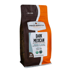 Fresh Roasted Coffee front packaging showing 12 oz organic dark Mexican ground