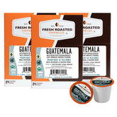 Fresh Roasted Coffee front packaging showing organic Guatemala pods and benefits