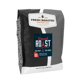 Fresh Roasted Coffee front packaging shows 5 lb bag with bold branding and convenience