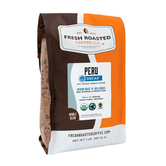 Fresh Roasted Coffee front packaging showing 2 lb bag and product benefits