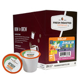 Fresh Roasted Coffee front packaging showing tropical decaf flavor benefit