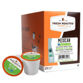 Fresh Roasted Coffee front packaging showing organic half-caf K-Cups and benefits