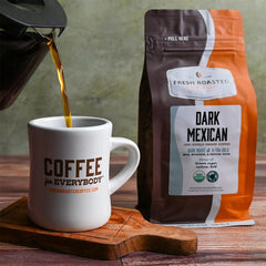 Fresh Roasted Coffee bag displaying USDA Organic and third-party testing labels