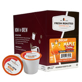Fresh Roasted Coffee front packaging showing Maple Crème 24-count and kosher badge